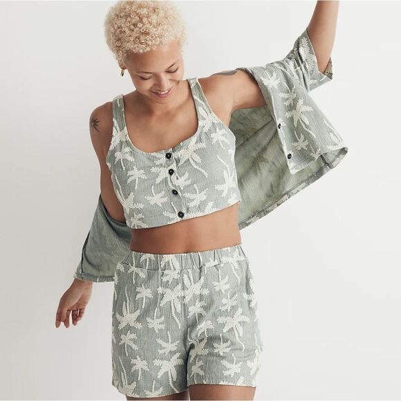 NWT Madewell Jacquard Square-Neck Button-Front Crop Tank - Picture 3 of 7